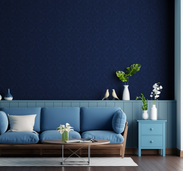Papier peint salon damassé bleu marine - TenStickers
