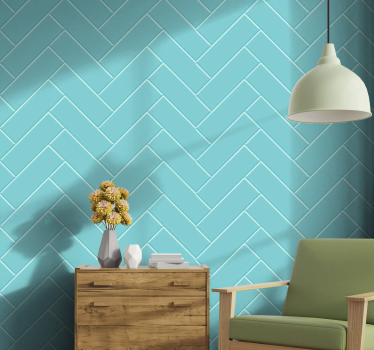 Papier peint carreaux Diagonale sarcelle - TenStickers