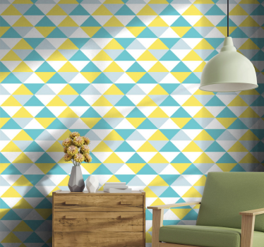 Papier peint salon géométrique jaune et nuances de bleu - TenStickers