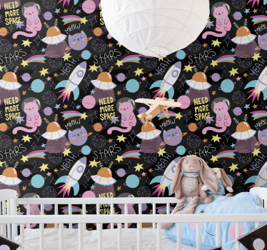 Papier peint chambre fille papier peint chat dans l'espace - TenStickers