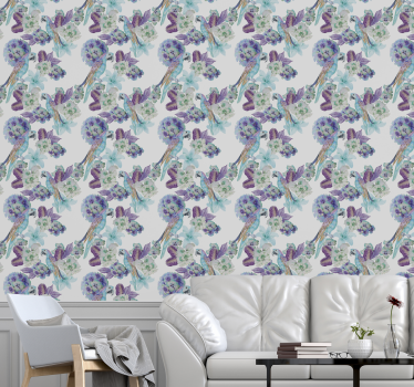 Papier peint perroquets motif délicat tons bleus - TenStickers