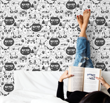 Papier peint chat gribouillages félins - TenStickers