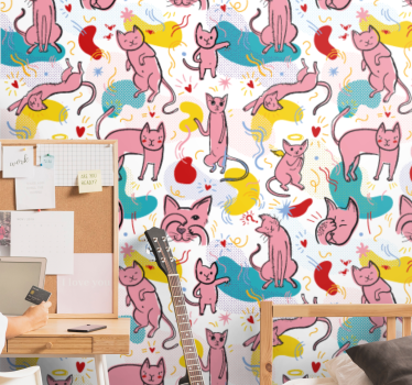 Papier peint chat motifs félins ludiques - TenStickers