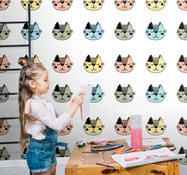 Papier peint chat visages félins de dessin animé - TenStickers
