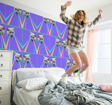 Papier peint mural chats yeux laser style vaporwave - TenStickers