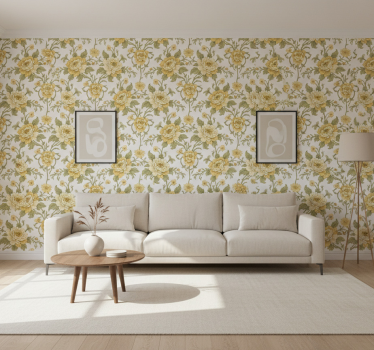 Papier peint classique design vintage fleurs jaunes - TenStickers