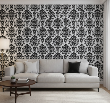 Papier peint classique motif floral noir et blanc - TenStickers