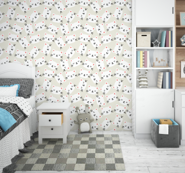 Papier peint chambre enfant têtes de chats blancs - TenStickers