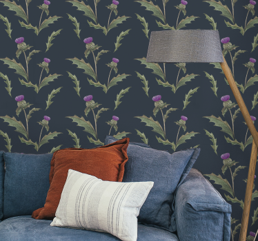Papier peint fleur moderne Chardon écossais vert et violet - TenStickers