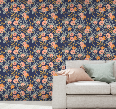 Papier peint fleur moderne Fond bleu avec des roses - TenStickers
