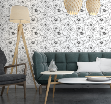 Papier peint floral noir et blanc - TenStickers
