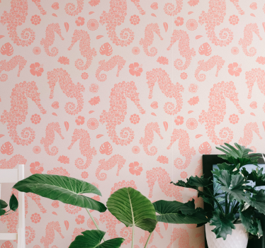 Papier peint rose animal motif hippocampes - TenStickers