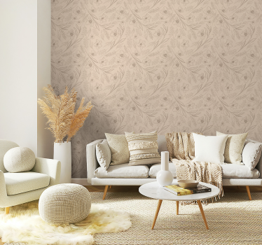 Papier peint salon floral taupe fleuri - TenStickers