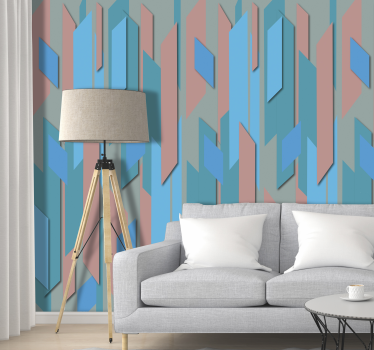 Papier peint salon formes abstraites bleues et roses - TenStickers