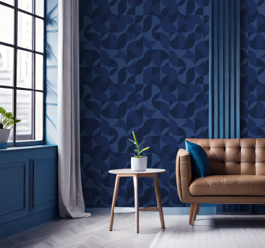 Papier peint géométrique rétro bleu foncé - TenStickers