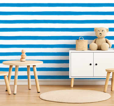 Papier peint ligne horizontale barres aquarelle bleue - TenStickers