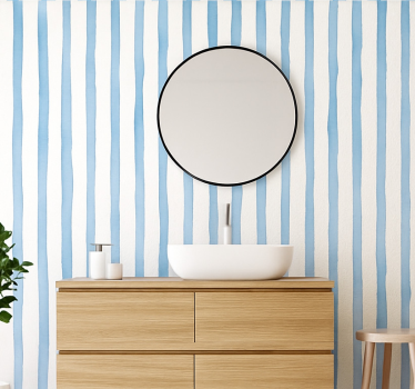 Papier peint ligne verticale bandes aquarelle bleue - TenStickers