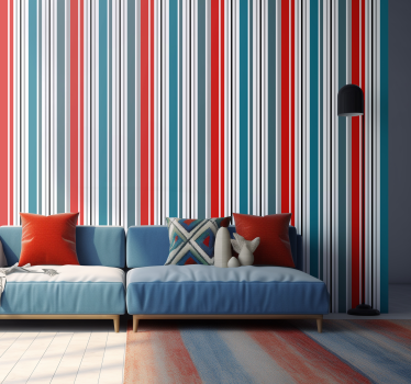 Papier peint rayures verticales bleu et rouge - TenStickers