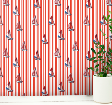 Papier peint ligne verticale motif voilier rouge - TenStickers