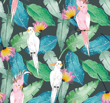Papier peint motif tropical avec oiseaux et feuilles - TenStickers