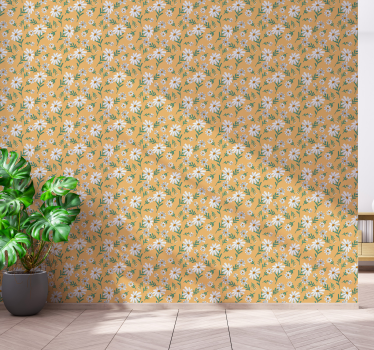Papier peint salon marguerites sur fond jaune - TenStickers