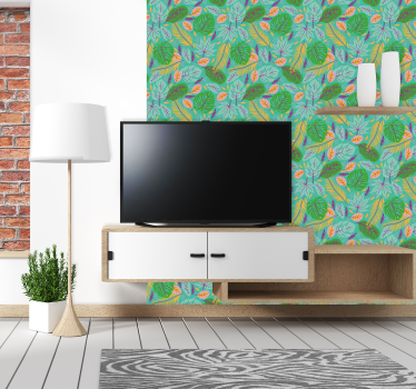 Papier peint salon scène de feuilles tropicales - TenStickers