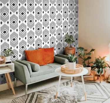 Papier peint motif noir et blanc style aztèque - TenStickers