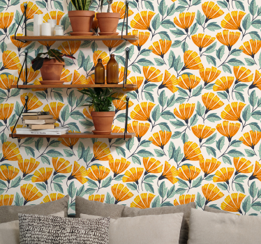 Papier peint salon motif floral de ginkgo - TenStickers