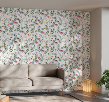 Papier peint salon dessin aquarelle fleurs - TenStickers