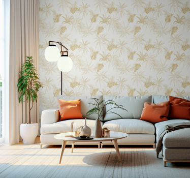 Papier peint salon feuilles tropicales dorées - TenStickers