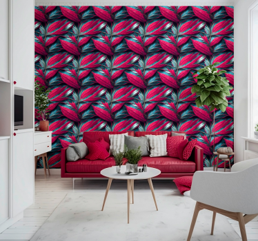Papier peint salon feuilles tropicales entassées - TenStickers