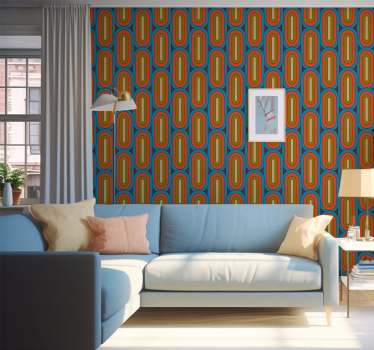 Papier peint salon rétro arrondis bleus - TenStickers