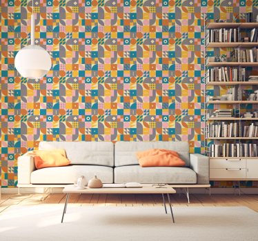 Papier peint salon rétro géométrique coloré - TenStickers