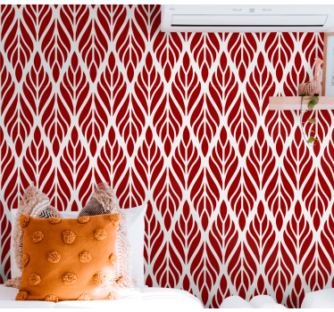 Papier peint rouge motifs en forme de feuilles - TenStickers