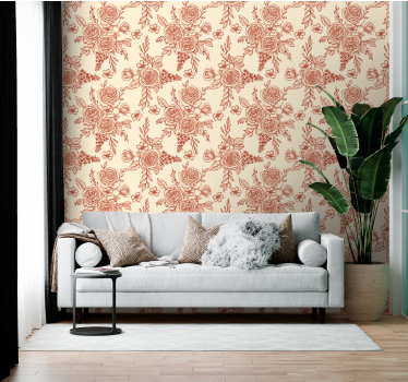 Papier peint vintage motif floral style Toile de Jouy - TenStickers