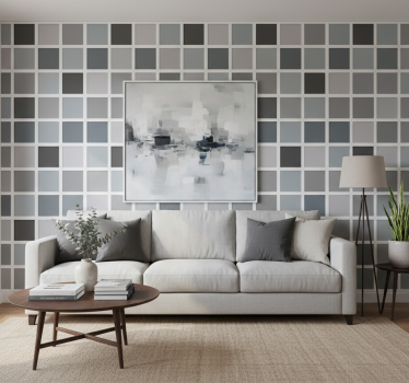 Papier peint salon carreaux en nuances de gris - TenStickers