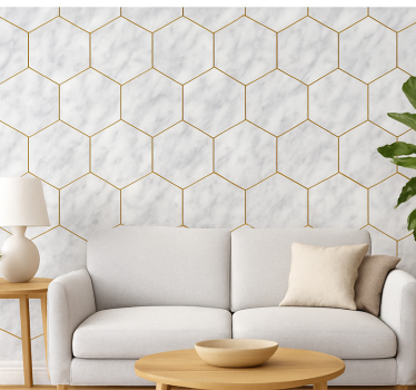 Papier peint salon carrelage en marbre hexagonal - TenStickers
