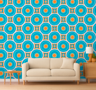 Papier peint salon cercles bleus abstraits répétitifs - TenStickers