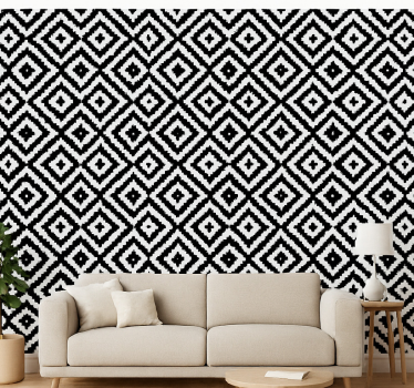 Papier peint salon design carré noir et blanc - TenStickers