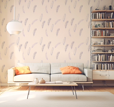 Papier peint salon dessin de plumes - TenStickers