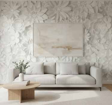 Papier peint salon fleur blanche sur fond blanc - TenStickers