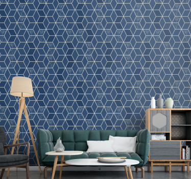 Papier peint salon forme de nid d'abeille bleu - TenStickers