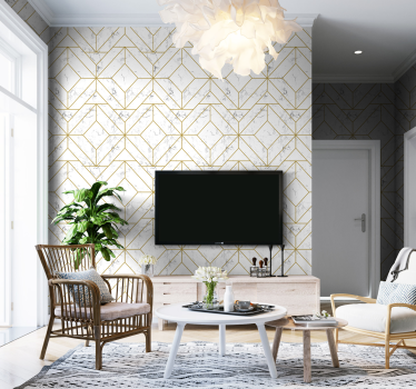 Papier peint salon géométrique doré et blanc - TenStickers