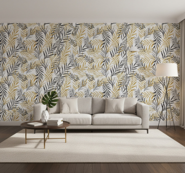 Papier peint salon imprimé feuillage jungle glamour - TenStickers