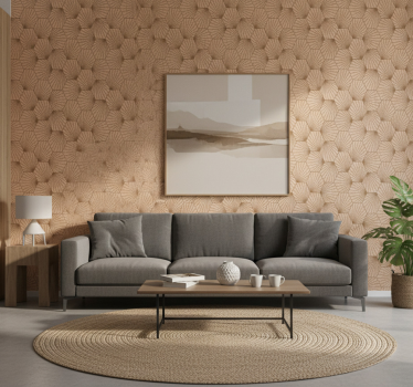 Papier peint salon lignes hexagonales marron - TenStickers