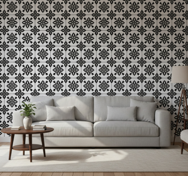 Papier peint salon mosaïque noir et blanc - TenStickers