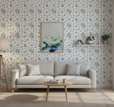 Papier peint salon motif botanique bleu - TenStickers