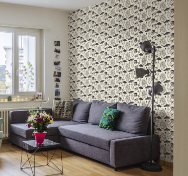Papier peint salon motif champignon fond beige - TenStickers