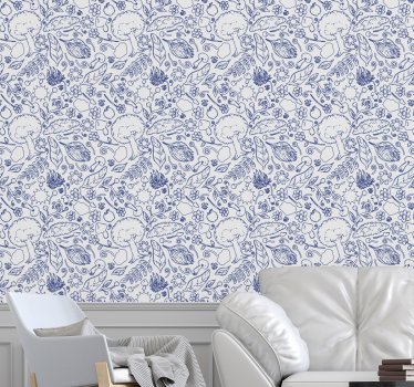 Papier peint salon motif de carreaux floraux - TenStickers