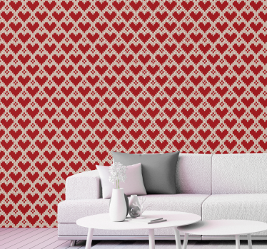Papier peint salon motif de tissu en forme de cœur - TenStickers